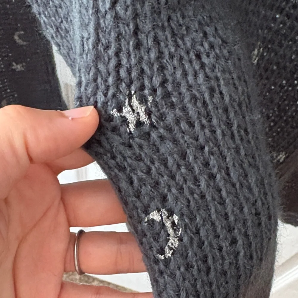 Wooden Ships Stars and Moon Lightweight Knit Wool Sweater Navy Blue S/M - Picture 6 of 9